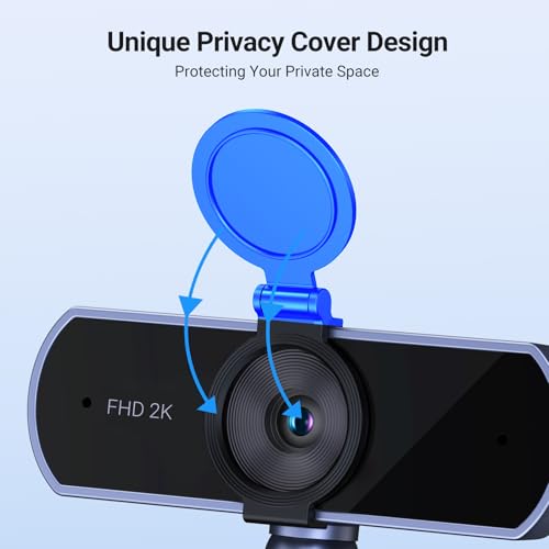 UGREEN 2K Webcam for PC Ultra HD 1080P Computer Webcam with Microphone, PC Camera with Privacy Cover, USB Web Camera for Streaming, Conference, Video Calling, Zoom, Skype, Teams, FaceTime, Grey