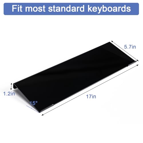 BOOMIBOO Black Acrylic Tilted Computer Keyboard Holder for Ergonomic Typing, Keyboard Stand with Silicone Anti-Slip Strip, 17 x 5.7 Inch Keyboard Tray for Office Desk, Home, School