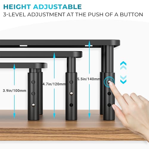 BONTEC Monitor Stand for Desk 2 Pack, 3-Level Height Adjustable Metal Monitor Riser, 14.5 x 9.1 in Ergonomic Computer Stand with Pen Holder & Cable Management for Printer, Laptop, Office Workstation