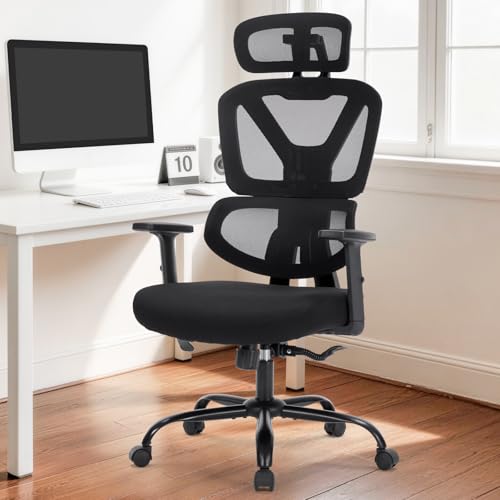 Ergonomic Office Chair,Computer Desk Chair with Adjustable Lumbar Support & 3D Headrest,5D Armrests,90-135° Recline,Breathable Mesh High Back,BIFMA Certified,Home Office Gaming Chair for Adults,Black