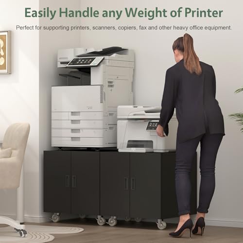 STEELIST Printer Stand with Storage, Metal Printer Table for Home Office, Heavy Duty Printer Stand with Shelf, Large Table with Wheels for Printers, Mobile Cabinet for Workplace, Fits Fax, Scanner