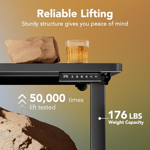 HUANUO Electric Standing Desk,48" x 24" Height Adjustable Desk, 4 Memory Height Settings, Sit to Stand Up Desk for Home Office, with Headphone Hook, Cable Manager, Black