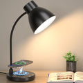 Vicsoon Desk Lamps for Home Office - LED Desk Lamp with Wireless Charger, 3 Color Modes Dimmable Eye-Caring Study Reading Desk Light, Small Flexible Arm Table Lamp for College Dorm Room Bedside, Black