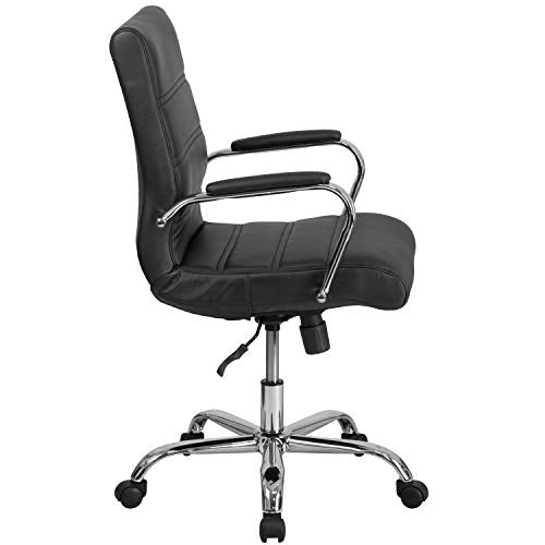 Flash Furniture Whitney Mid-Back Swivel LeatherSoft Desk Chair with Padded Seat and Armrests, Adjustable Height Padded Office Chair, Black