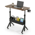 HUANUO Mobile Standing Desk with Wheels and Storage Basket, Height Adjustable 28.7"-46.1" Rolling Desk for Walking Pad, Small Space Laptop Computer Workstation for Home Office