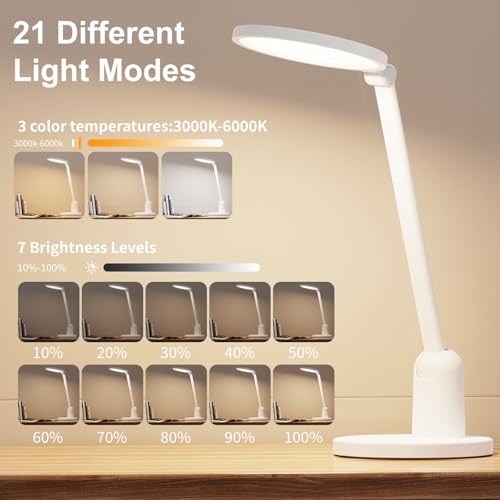 Kitloo Desk Lamps for Home Office with Stable Base, 1000LM Ultra Bright Eye-Caring Desk Light, 3000K-6000K Dimmable Table Lamp with Stepless Dimming & Timing Function for Work, Reading, Bedroom