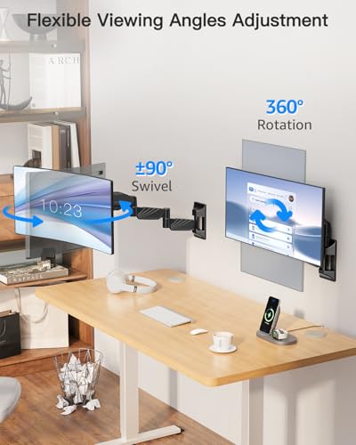 ErgoFocus Long Arm Monitor Wall Mount for Max 32 inch Computer Screen, Extra Long Adjustable Single Wall Mount Monitor Arm, Full Motion Vesa Wall Bracket 100x100, Hold up to 17.6lbs, Black