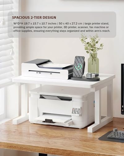 WRITECRY Desktop Printer Stand, 19.7″x 15.7″ 2-Tier Large Printer Shelf fit 3D Laser Printer/Scanner/Fax Machine, Industrial Storage Rack for Home Office Storage, White P5040-W