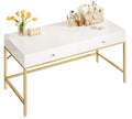 SUPERJARE Vanity Desk with Drawers, 47 inch Computer Desk, Modern Simple Home Office Desks, Makeup Dressing Table for Bedroom - White and Gold