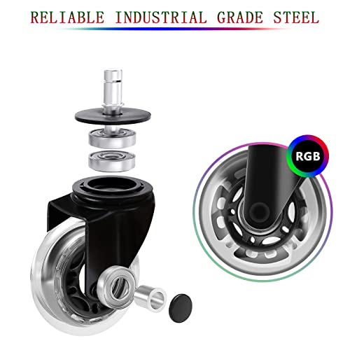 Computer Chair Wheels - 3" Heavy Duty Caster Wheels(2200lbs),Mute Rolling Desk Chair Wheels Replacement (Set of 5)-Rubber Office Chair Wheels for Carpet, Wood Floors,Hardwood Floors