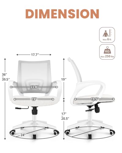 NEO CHAIR Office Desk Computer Chair Ergonomic Mesh Gaming Cushion Seat with Comfy Lumbar Mid Back Support Adjustable Height Swivel Rolling Wheels for Home Task (Ivory)