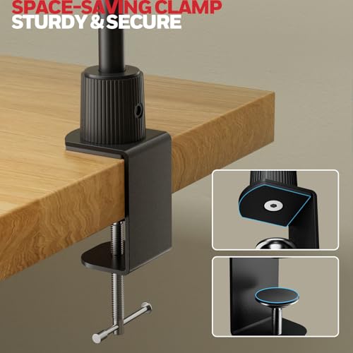 Honeywell Led Desk Lamp with Clamp - HJ4 Sunturalux™, Flexible Dual‑Head Clip‑On Gooseneck Desk Lamps for Home Office, 4 Color Temperature Modes, Stepless Dimming Eye Caring Computer Light, Black