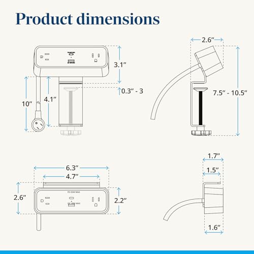 UPLIFT DESK DuoMount Desk Clamp Power Strip – USB-C & USB-A Charging Desk Power Strips with 10ft Cord, Edge Mount Hub for Home Office and Gaming Accessories (White, Beech Wood)
