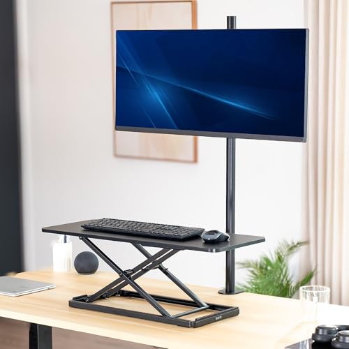 VIVO Single Top 30 inch Scissors Lift Keyboard and Mouse Riser, Height Adjustable Laptop Desk, For Ergonomic Sit Stand Workstations, Black, DESK-V030A