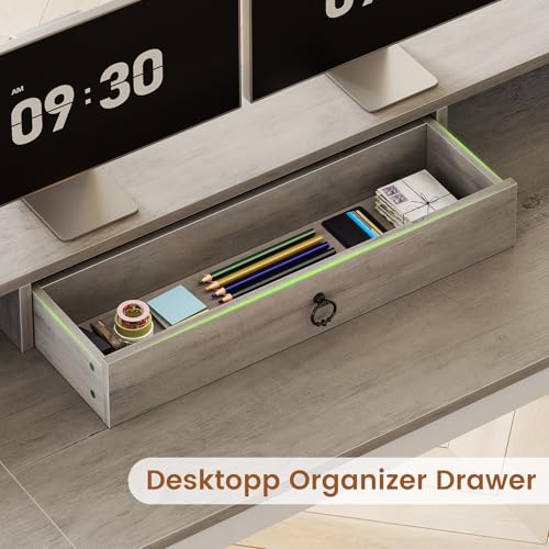 SEDETA 63" L Shaped Desk with Drawers, Farmhouse Corner Computer Desk, Wood Office Desk with File Drawers with Storage, Executive Desk with Monitor Stand and Storage Cabinet, Grey