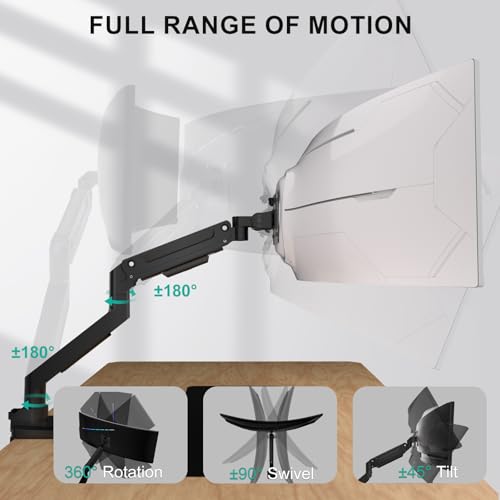 WALI Ultrawide Single Monitor Arm for 13-49 Inch Heavy Duty 1000R Curved Screens, up to 44 Lbs, Adjustable Single Monitor Desk Mount with C-Clamp, Grommet Base, 75/100mm VESA Mount (GSM001XL), Black