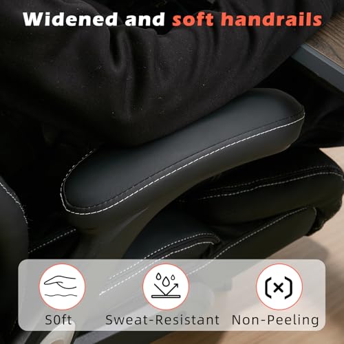 700lbs Big and Tall Office Chair - Heavy Duty Executive Desk Chair with Inflatable Lumbar Support, Extra Wide Padded Seat, Flip-up Arms, Metal Base & Quiet Rubber Wheels, High Back Ergonomic Chair