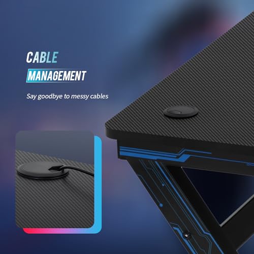 PayLessHere 47 Inch Gaming Desk PC Carbon Fiber Table Ultimate Gamer Workstation with Cup Holder & Headphone Hook for Home Office,Blue