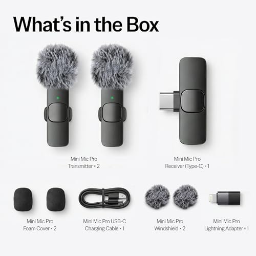 Mini Mic Pro (Latest Model) – #1 Microphone for iPhone & Android, Wireless Mini Microphone, ClearVoice™, Noise Cancelling, Lavalier Mic for TikTok, YouTube & Interviews