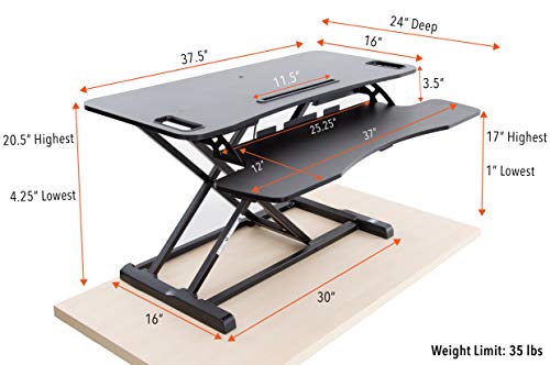 Flexpro Hero 37 Inch Standing Desk Converter, for Office and Home, Height Adjustable, 2 Level Sit to Stand Workspace with Keyboard Shelf & Monitor Riser, Sit or Stand (Black, 37 x 18 x 4.5 to 20)