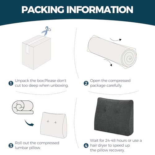 TANYOO Back Support Pillow for Recliner Soft Dual Layer Lumbar Support Pillow with Memory Foam Shreds Ergonomic Orthopedic Couch Back Cushions for Elderly Lower Back Pain Relief Dark Grey