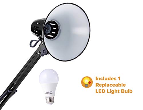 Bostitch Office VLF100D Swing Arm Desk Lamp, Metal, 36" Reach with Multi-Joint Adjustment, Includes Replaceable LED Bulb (VLF), Black
