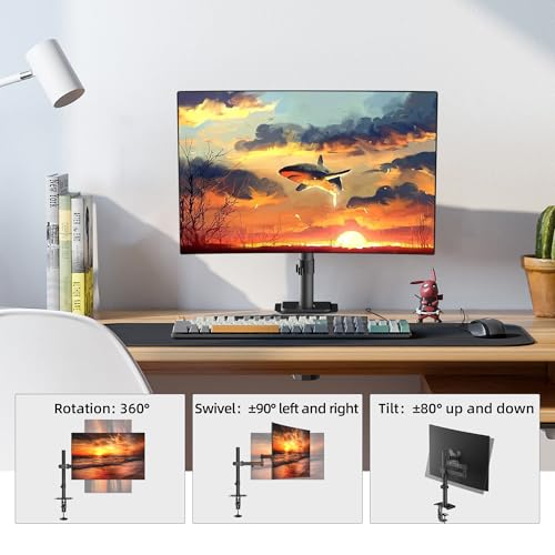 Bracwiser Monitor Mount Single Fully Adjustable Arm Fits One Screen 13-32 inch 22lbs for Monitor Computer Screen 13 15 17 19 20 22 23 24 26 27 30 32 inch VESA 75 100 (MD7421)