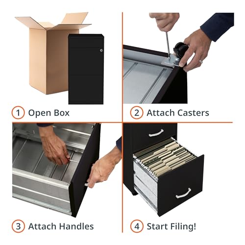 Lorell NuSparc Mobile 3 Drawer Locking Filing Cabinet | Pre-Assembled Steel Construction | Space-Saving Design is Perfect for Home and Small Office | Letter-Size | Assembled in North America