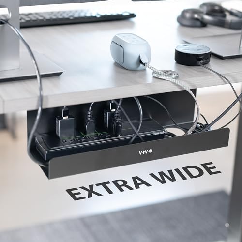 VIVO Under Desk 17 inch Extra Deep Cable Management Tray, Power Strip Holder, Cord Organizer, Wire Tamer for Office and Home, Black, DESK-AC16-1C