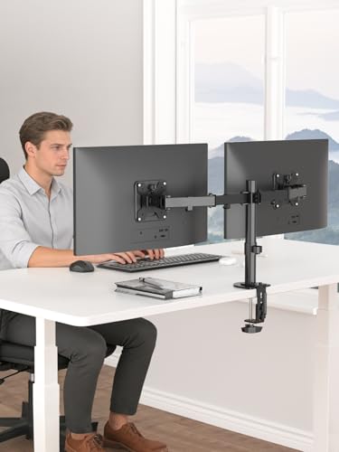 Suptek Dual Monitor Desk Mount, Adjustable Dual Monitor Arm for 2 Computer Screens up to 27 inch, Dual Gas Spring Monitor Arm, Holds up to 22 lbs Each, VESA 75x75/100x100 mm, Black (MD9442)