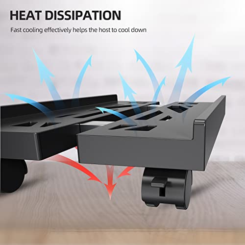 Hovadova Adjustable Mobile CPU Stand, Ventilated Computer Tower Stand with 4 Caster Wheels Fits Most PC Tower, Under Desk CPU Holder PC Floor Cart Computer Riser for Students and Gamers (Black)