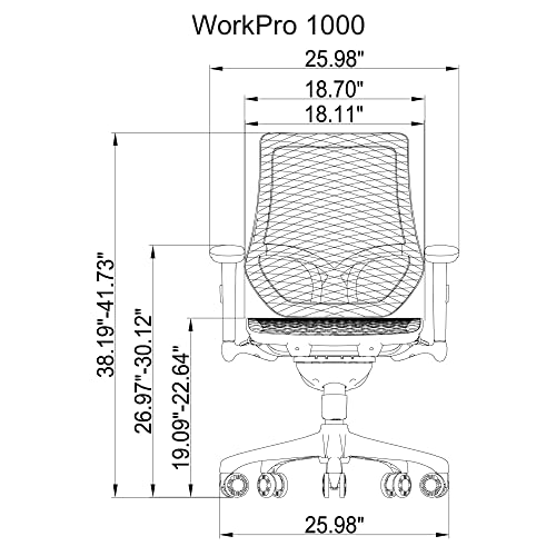 WorkPro® 1000 Series Ergonomic Mesh/Mesh Mid-Back Task Office Chair, Black/Black, BIFMA Compliant