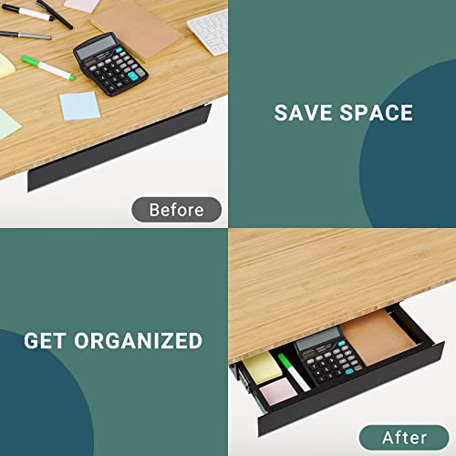FLEXISPOT Under Desk Drawer, Steel Drawer for Desk Slide-out, Under table Mounted Drawer, Standing Workstation Storage Attachment for Office Home - 17.7” Width, Black