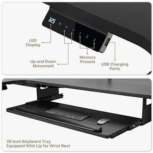 EUREKA ERGONOMIC Standing Desk (61"x43")- L Shaped Desk with Keyboard Tray Adjustable Height Sit Stand Computer Desk Corner Gaming Ergo Desk w Memory Presets, Monitor Stand, LED/USB/Dual Motor, Right
