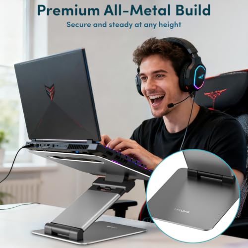 Lifelong Ergonomic Adjustable Laptop Stand for Desk, Extra Tall 20” Height Aluminum Laptop Riser, Portable Foldable Computer Stand, Fits 10-17” Laptops for Office Meetings, Teamwork & Desk Setup