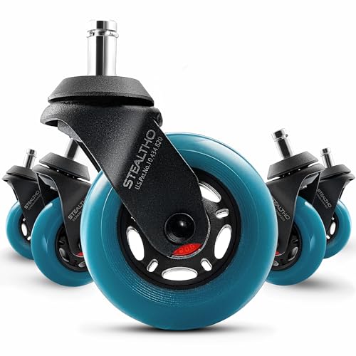 STEALTHO Heavy Duty Office Chair Wheels, Set of 5-3 Inch Patented Roller Blade Casters for Hardwood, Tile, Carpet - SGS-Tested 650 lb Capacity, ABEC-9 Bearings, Fits 7/16x7/8 Stem, Not IKEA