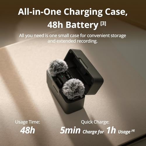 DJI Mic Mini (2 TX + 1 RX + Charging Case), Wireless Lavalier Microphone for iPhone/Camera/Android, Ultralight, Detail-Rich Audio, 48h Use, Noise Cancelling, Automatic Limiting, Vlog, Streaming
