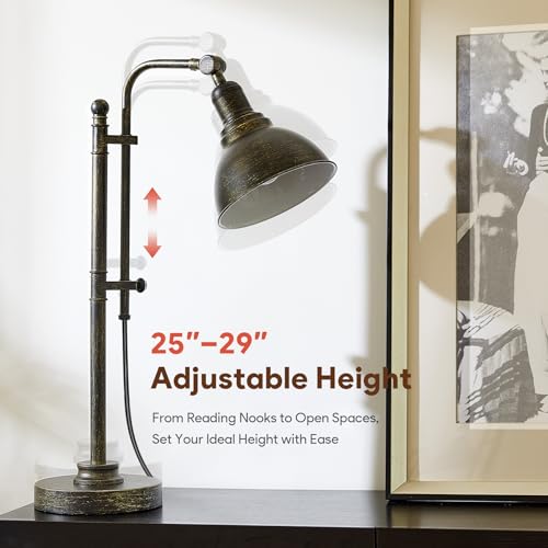 VONLUCE Rustic Desk Lamp Bronze Adjustable, Industrial Style Metal Task Lamps 25"-29", Vintage Work Light, Farmhouse Reading Lamp in Aged Bronze Finish, ETL Certificate