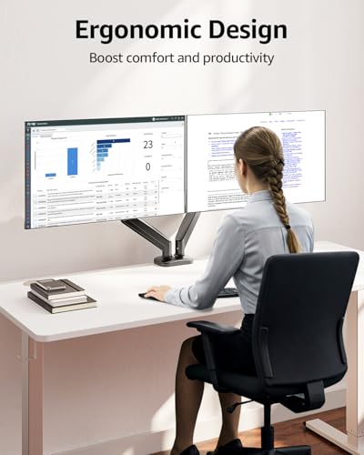 MOUNTUP Dual Monitor Stand for Desk, Monitor Arms for 2 Monitors 32 27 24 22 Inches, Height Adjustable Double Monitor Mount, VESA Mount with C-Clamp & Grommet Base, Holds 4.4-17.6lbs