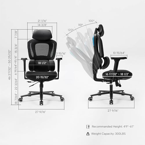EUREKA ERGONOMIC Typhon Gaming Chair, Ergonomic Office Chair, Home Office Desk Chairs, Gaming Chairs for Adults, Mesh Office Chair, Adjustable Armrest Headrest, Hight Back, BlackBlue
