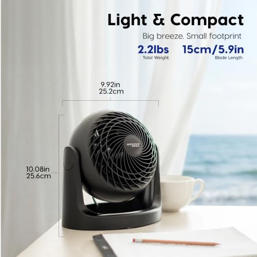IRIS USA WOOZOO Desk Fan, Air Circulator, 3 Speeds, 52ft Max Air Distance, 157ft² Coverage, 360° Adjustable Vertical Tilt, 20db Quiet Motor, Fan for Bedroom, Office, Dorm, Medium, Black
