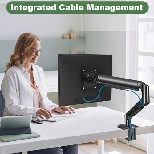 UPGRAVITY Single Monitor Mount Arm for 17" to 32" Computer Screen, Mechanical Spring Adjustable Monitor Desk Mount Stand Holds up to 17.6 lbs, C-Clamp & Grommet Base, max. VESA 100x100mm