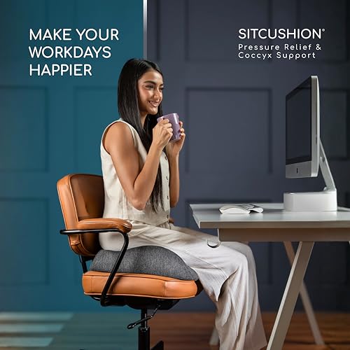 SitCushion Extra Large Memory Foam Seat Cushions for Office Chairs, Pressure Relief Seat Cushion for Tailbone Pain Relief, Sciatica & Back Pain, Ergonomic Office Chair Cushion for Long Sitting (Black)