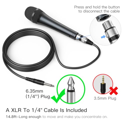FIFINE Karaoke Microphone, Dynamic Vocal Microphone for Speaker, 6.35MM Wired Handheld Mic with On and Off Switch and 14.8ft Detachable Cable-K6