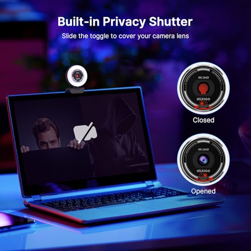 NexiGo N680E Pro 4K Webcam with Ring Light, PDAF Autofocus, 1080p 60FPS, Dual Noise-Canceling Mics, Privacy Shutter, USB Plug-and-Play for Zoom, Teams, Twitch, Google Meet