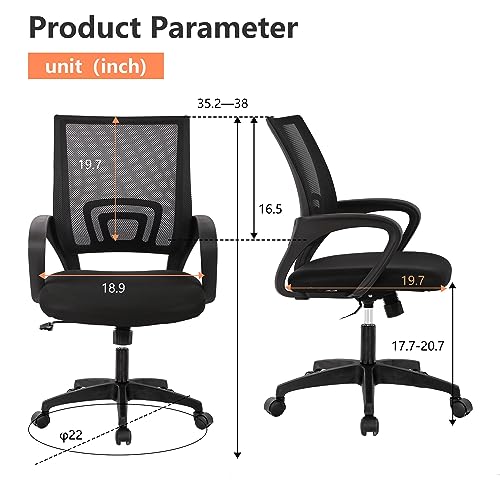 PayLessHere Home Office Chair Desk Computer Chair Adjustable Ergonomic Lumbar Support Armrest Executive with High Density Mesh 360 Degree Swivel Chair for Men Women Adults, Black