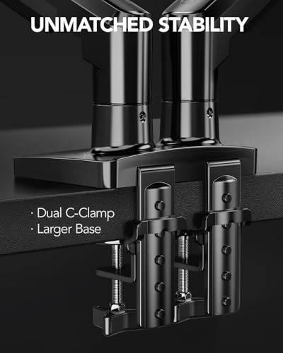 HUANUO FlowLift™ Dual Monitor Stand, Fully Adjustable Gaming Monitor Desk Mount for 13–32″ Computer Screens, Full Motion VESA 75x75/100x100 with C-Clamp & Grommet Base, Each Arm Holds 4.4 to 19.8 lbs