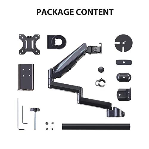 EUREKA ERGONOMIC Single Monitor Desk Mount, Adjustable Gas Spring Monitor Arm for LCD PC Screen 13-32 inch, Max 17.6 LBS, Computer Monitor Stand W C Clamp & Grommet Base, VESA 75x75mm,100x100mm, Black