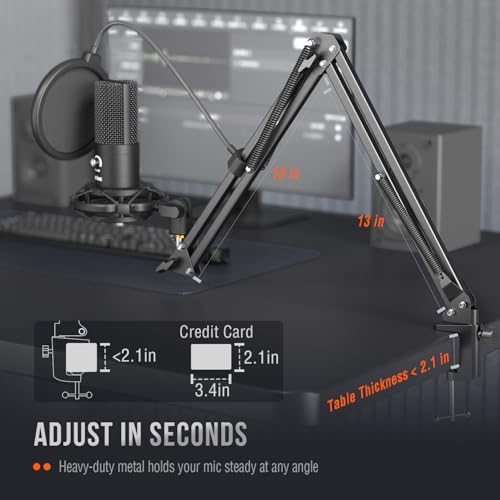 FIFINE Studio Condenser USB Microphone Computer PC Microphone Kit with Adjustable Boom Arm Stand Shock Mount for Instruments Voice Overs Recording Podcasting YouTube Vocal Gaming Streaming-T669