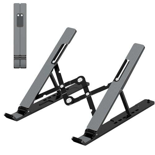 Gogoonike Adjustable Laptop Stand, Portable Laptop Riser for Desk, ABS+Silicone Foldable Ventilated Cooling Notebook Holder Stand for 10-15.6” Laptops, Tablets